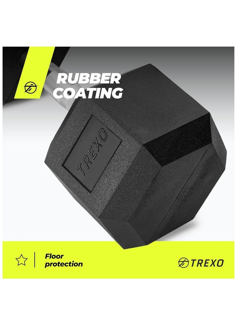 TREXO Hexagon Dumbbells17.5 kg Hex Dumbbells with Durable Rubberised Cast Iron for Strength Training with Ergonomic Chrome-Plated Handle Weights Training Home Dumbbell for Men and Women