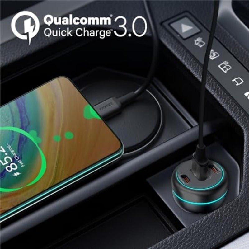 شاحن سيارة بقوة 230 واط مع تقنية الشحن السريع مع منفذين USB-C مزدوجين 140 واط و 45 واط وUSB-A 3.0-45 واط لاب توب وهاتف ذكي باور درايف-230 - Image 5