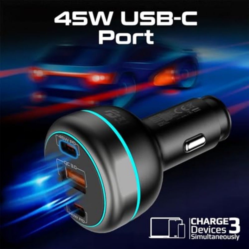 شاحن سيارة بقوة 230 واط مع تقنية الشحن السريع مع منفذين USB-C مزدوجين 140 واط و 45 واط وUSB-A 3.0-45 واط لاب توب وهاتف ذكي باور درايف-230 - Image 4
