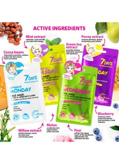 7Days Facial Masks (Set Of 7) Face Sheet Masks Skincare Moisturising Brightening Nourishing Hydrating Soothing Refreshing Face Mask Beauty Gift Set For All Skin Types  - Image 4