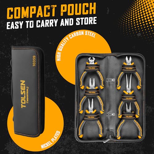 TOLSEN 6-Piece Mini Pliers Set, Needle Nose, Diagonal, Long Nose, Bent Nose, End Cutting and Combination Pliers for Making Crafts, Repair Electronic and Jewelry, with Pouch - Image 2