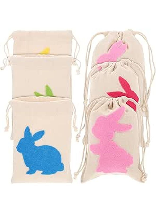 6Pcs Easter Bunny Canvas Drawstring Bags Small Candy Pouches For Party Favors - Image 1
