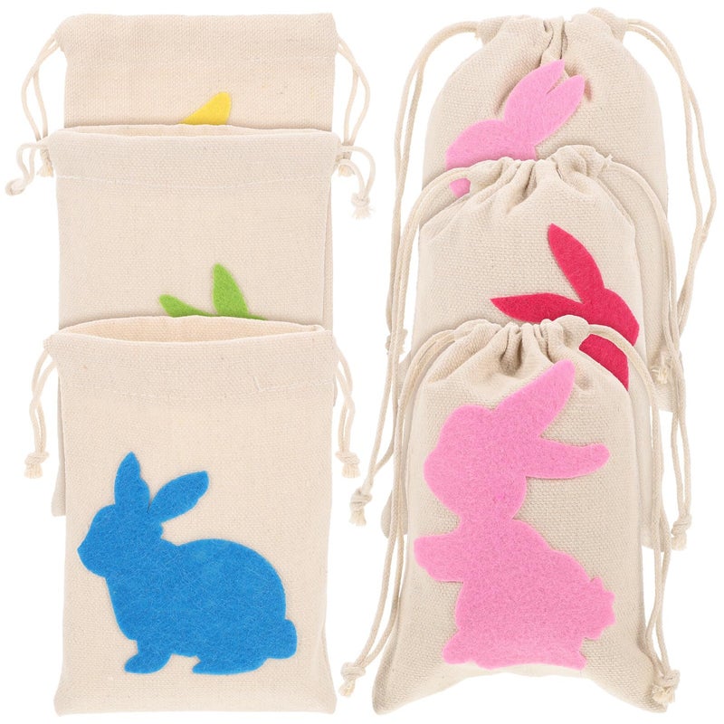 6Pcs Easter Bunny Canvas Drawstring Bags Small Candy Pouches For Party Favors - Image 2