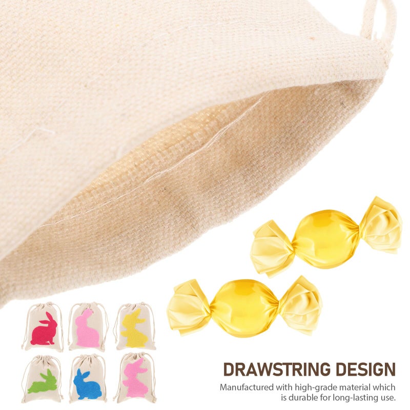 6Pcs Easter Bunny Canvas Drawstring Bags Small Candy Pouches For Party Favors - Image 4