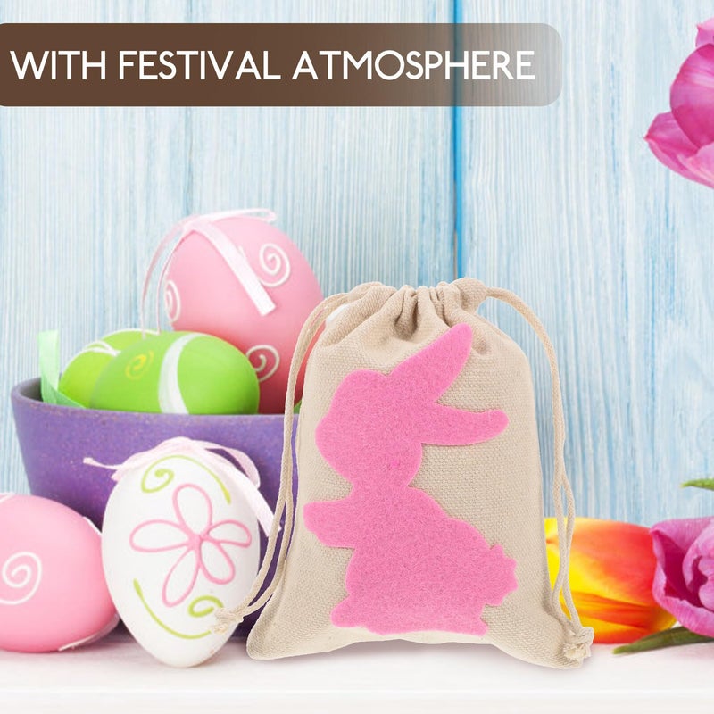6Pcs Easter Bunny Canvas Drawstring Bags Small Candy Pouches For Party Favors - Image 5