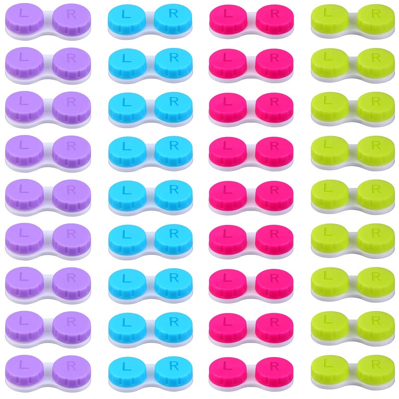 Elcoho 36 Pack Colorful Contact Lens Case Left/Right Contact Lens Soak Storage Contact Lens Travel Container, 4 Colors - Image 1
