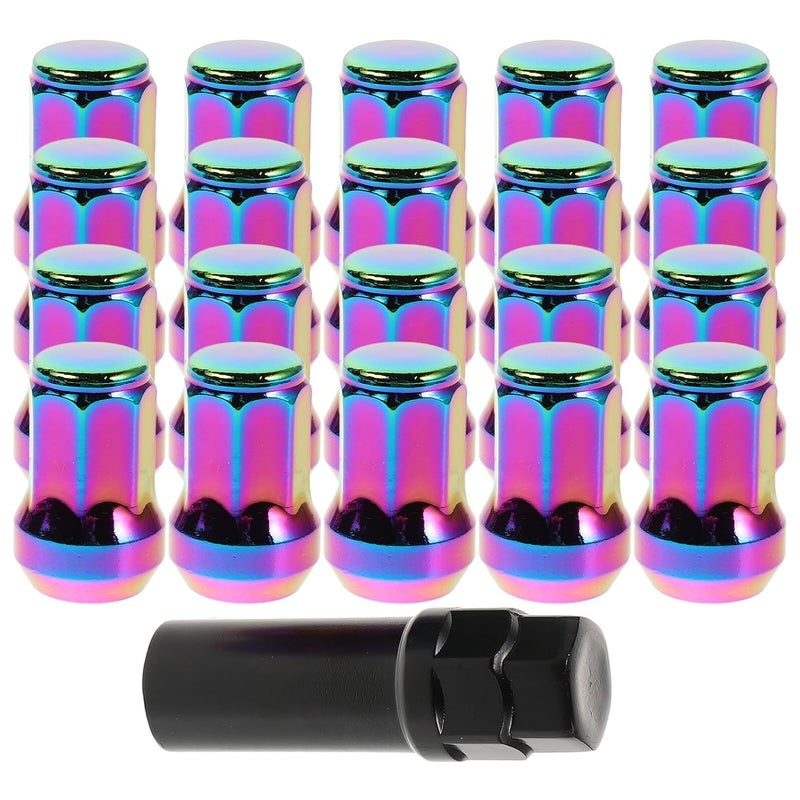 Wheel Nut Covers M12x1.25 Anti-Theft Lug Nuts with External Seven-Point Design Rainbow Color Tire Hub Cap Replacement for Car Wheels - Image 1