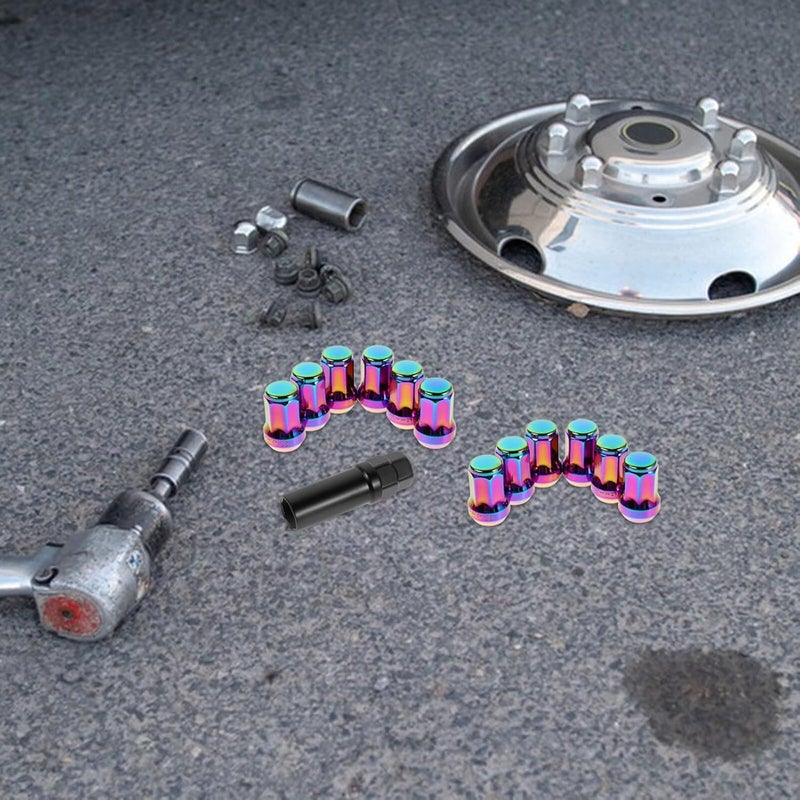 Wheel Nut Covers M12x1.25 Anti-Theft Lug Nuts with External Seven-Point Design Rainbow Color Tire Hub Cap Replacement for Car Wheels - Image 5