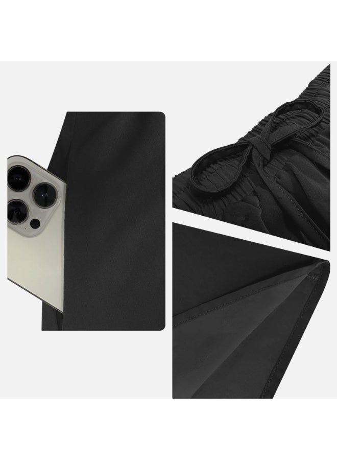 Women's High Waisted Pleated Chiffon Maxi Skirt with Pockets, Black, M - Image 5