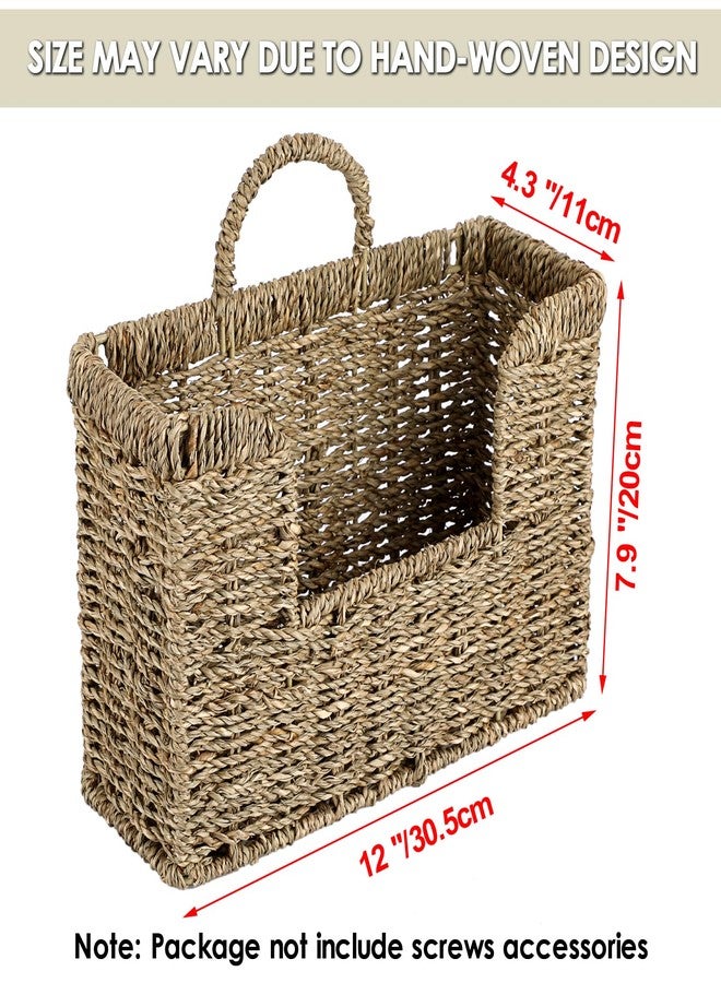 BTSKY Natural Seagrass Mail Organizer, Wall Mounted File Organizer, Woven Magazine File Holder for Home, Office - Image 3