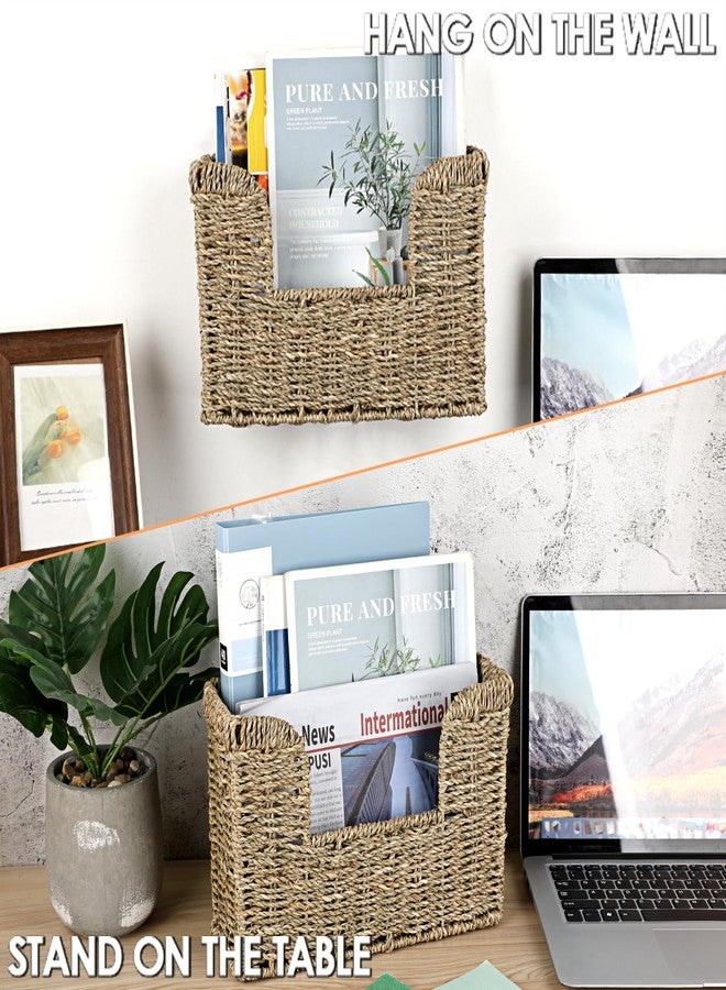 BTSKY Natural Seagrass Mail Organizer, Wall Mounted File Organizer, Woven Magazine File Holder for Home, Office - Image 2