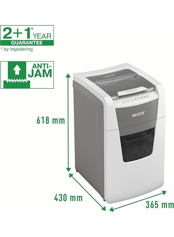 Leitz IQ Autofeed Office Cross Cut Shredder, Security Class P4, Automatic, 150 Sheets, 44-Liter Container, White, 80130000 - Image 2
