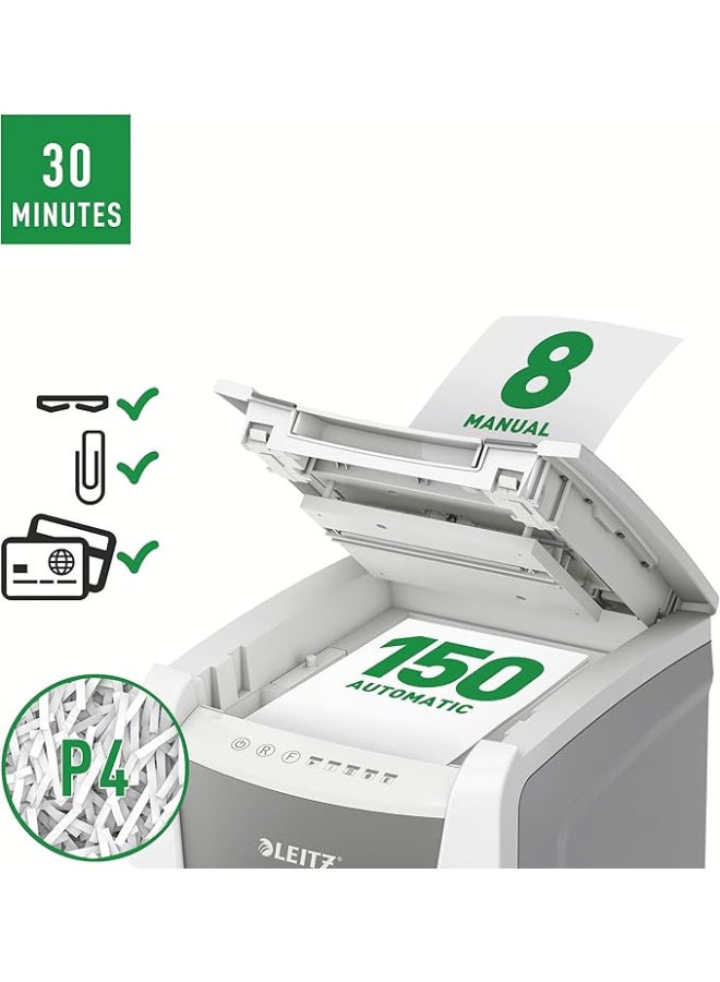 Leitz IQ Autofeed Office Cross Cut Shredder, Security Class P4, Automatic, 150 Sheets, 44-Liter Container, White, 80130000 - Image 4