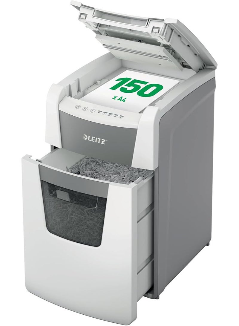 Leitz IQ Autofeed Office Cross Cut Shredder, Security Class P4, Automatic, 150 Sheets, 44-Liter Container, White, 80130000 - Image 1