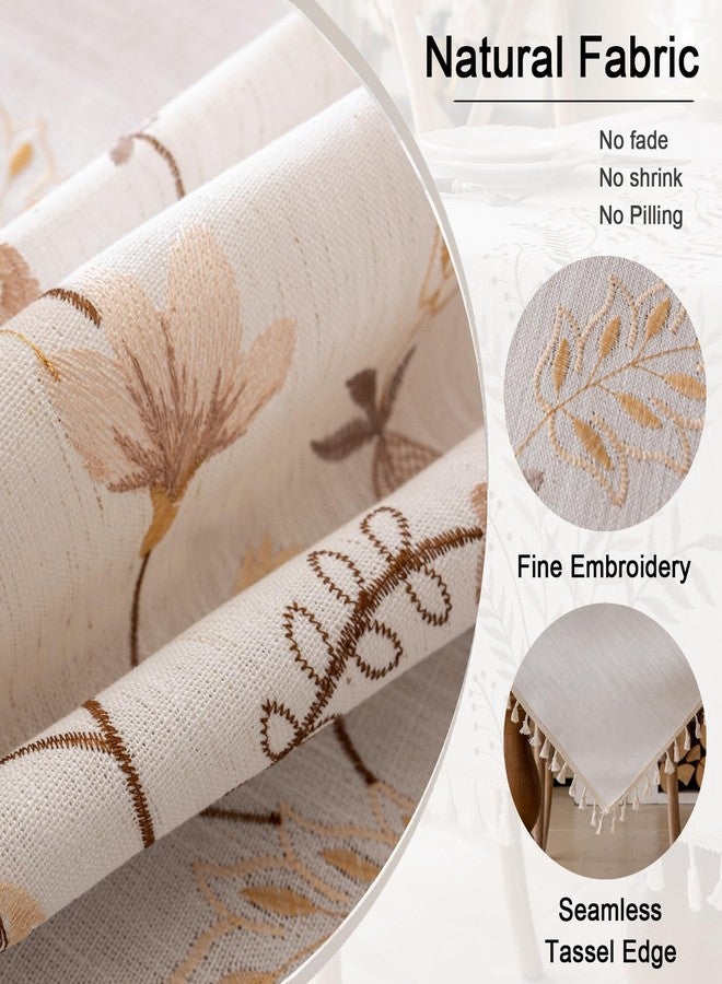 Joyfol Day Rustic Rectangle Table Cloth, Heavy Duty Linen Florals Embroidery Fall Tablecloths, Farmhouse Waterproof Tablecloth, Wrinkle Free Table Cover with Tassels, Coffee Berry, 55''x 70'' - Image 4