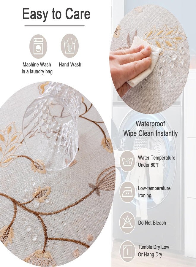 Joyfol Day Rustic Rectangle Table Cloth, Heavy Duty Linen Florals Embroidery Fall Tablecloths, Farmhouse Waterproof Tablecloth, Wrinkle Free Table Cover with Tassels, Coffee Berry, 55''x 70'' - Image 5