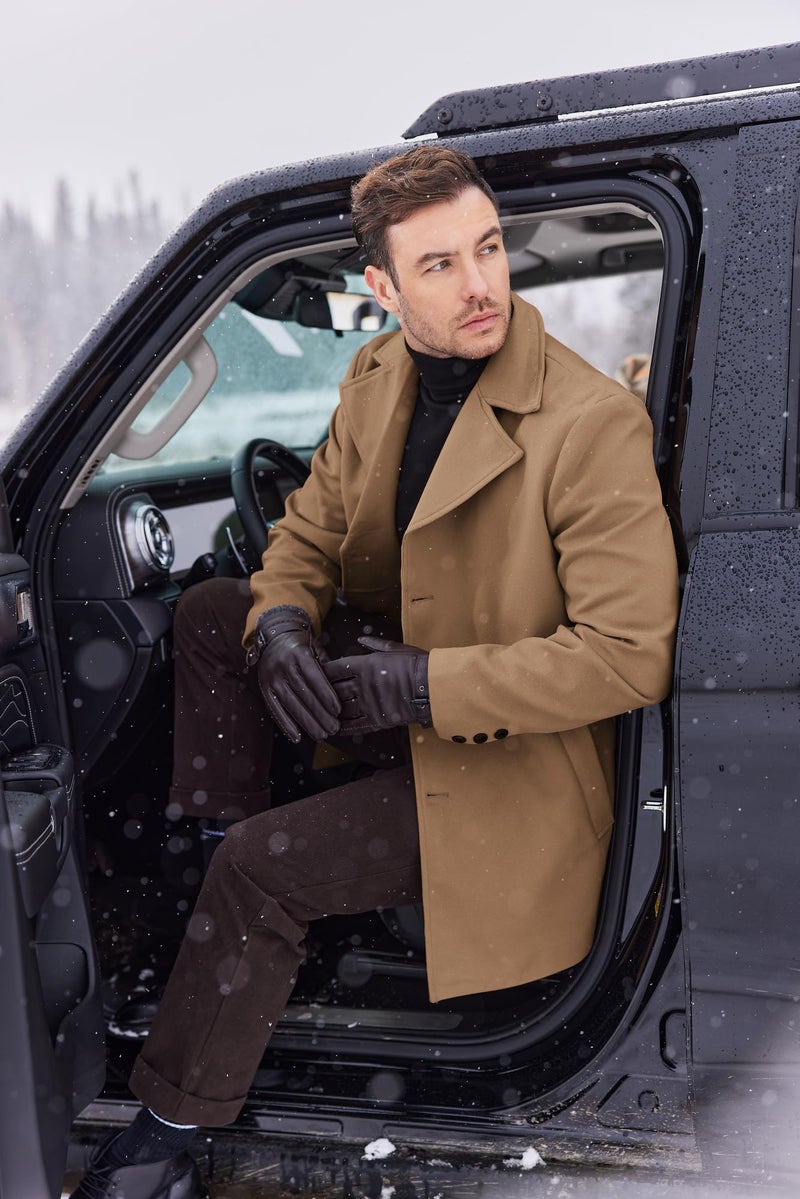COOFANDY Mens Coat Single Breasted Notched Lapel Wool Blend Coat Winter Overcoat With Pockets - Image 2