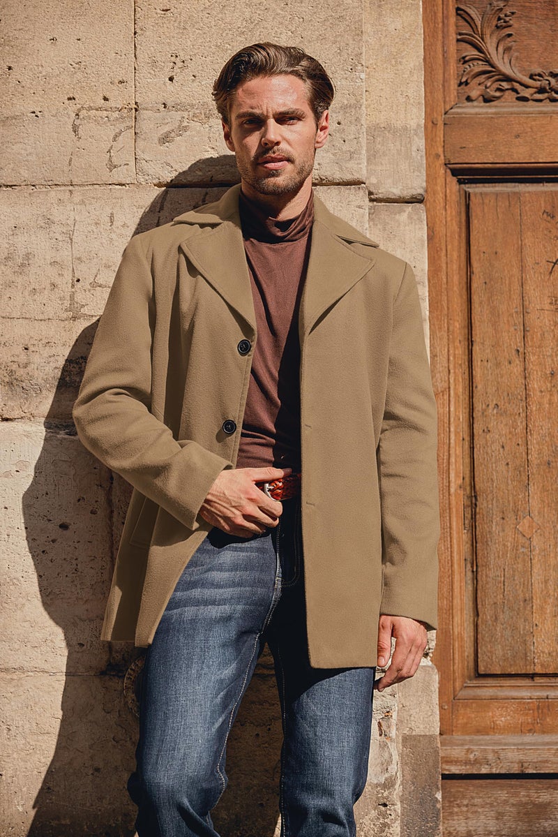 COOFANDY Mens Coat Single Breasted Notched Lapel Wool Blend Coat Winter Overcoat With Pockets - Image 3