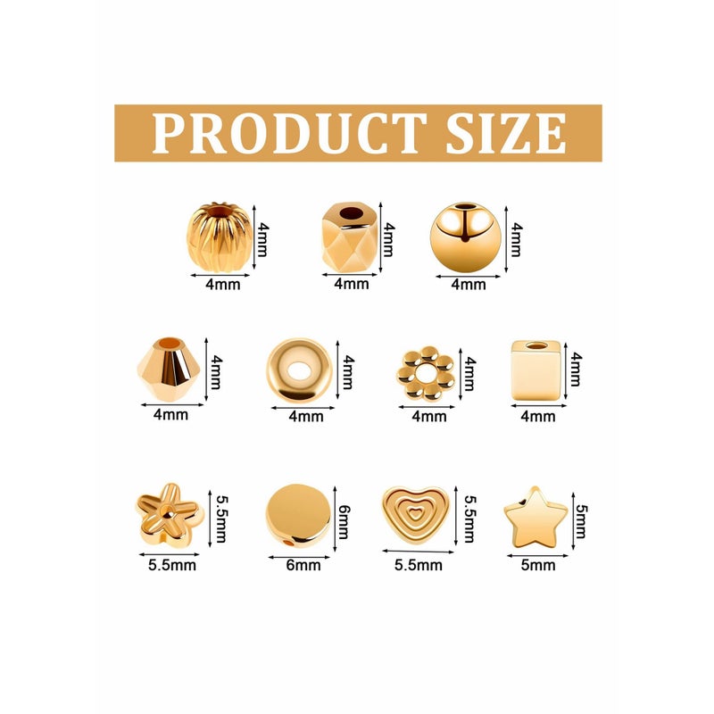 SOLARAE 1700 Pieces Spacer Beads Set Assorted DIY Loose Bead Round Ball Star Beads Rondelle Faceted Cube Square Spacer Column Beads 11 Styles Jewelry Charms Beads for DIY Crafts Jewelry Making (Gold) - Image 2