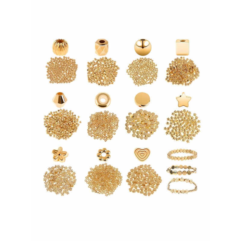SOLARAE 1700 Pieces Spacer Beads Set Assorted DIY Loose Bead Round Ball Star Beads Rondelle Faceted Cube Square Spacer Column Beads 11 Styles Jewelry Charms Beads for DIY Crafts Jewelry Making (Gold) - Image 1