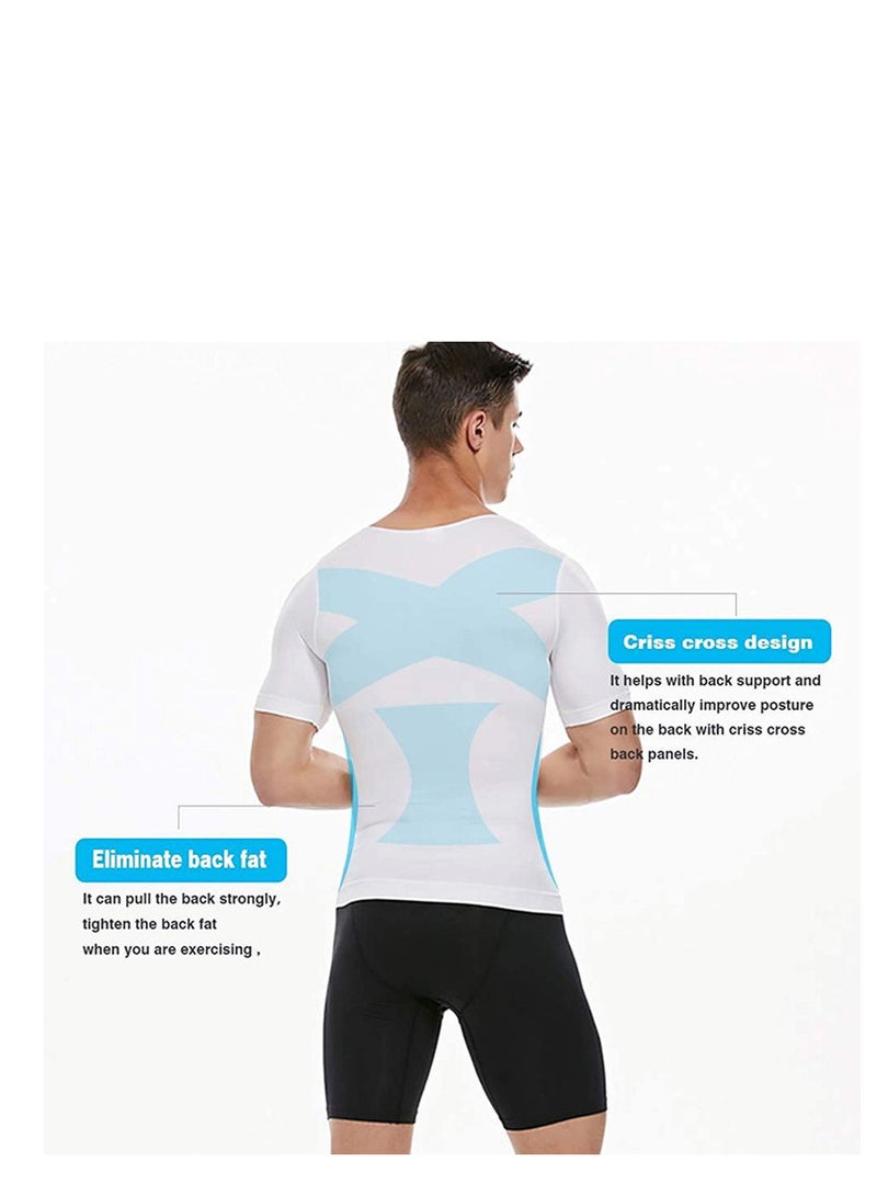 Men's Compression Shirt Slimming Short Sleeve Baselayer Body Shaper Workout T-Shirt Cool Dry Shapewear Undershirt，Compression Shirt for Men Slimming Undershirt Body Shaper Tank top Shapewear Vest
