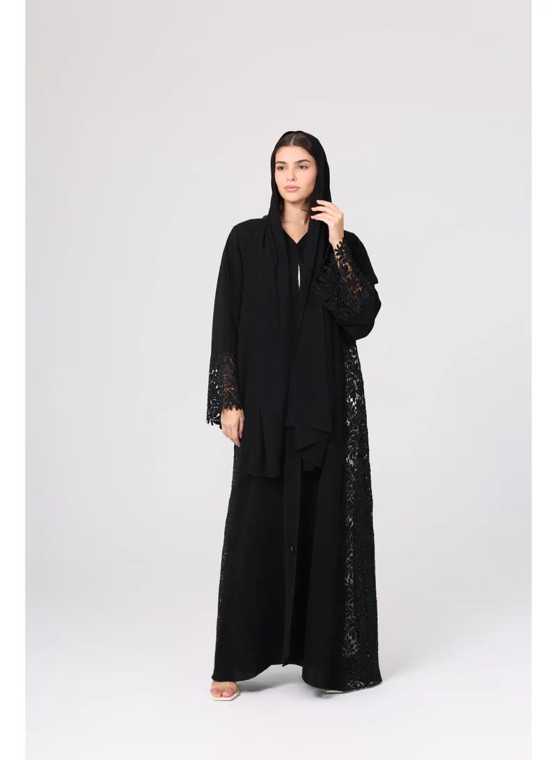 IKKXA Lace Sleeves and Slides Layered Abaya ABY1113