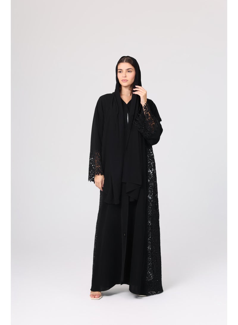 IKKXA Lace Sleeves and Slides Layered Abaya ABY1113 - Image 1