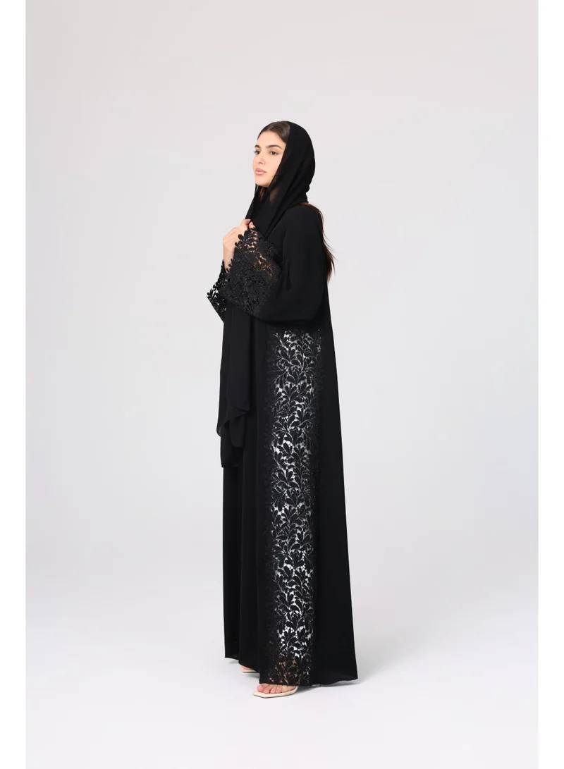 IKKXA Lace Sleeves and Slides Layered Abaya ABY1113