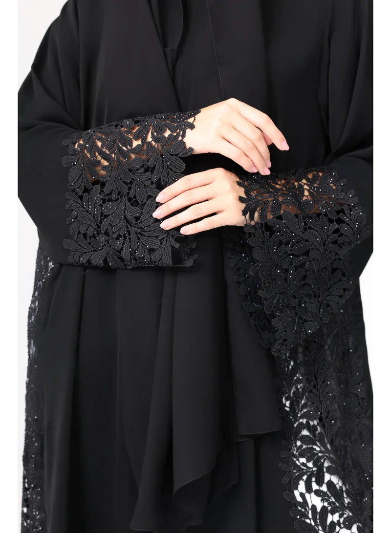 IKKXA Lace Sleeves and Slides Layered Abaya ABY1113