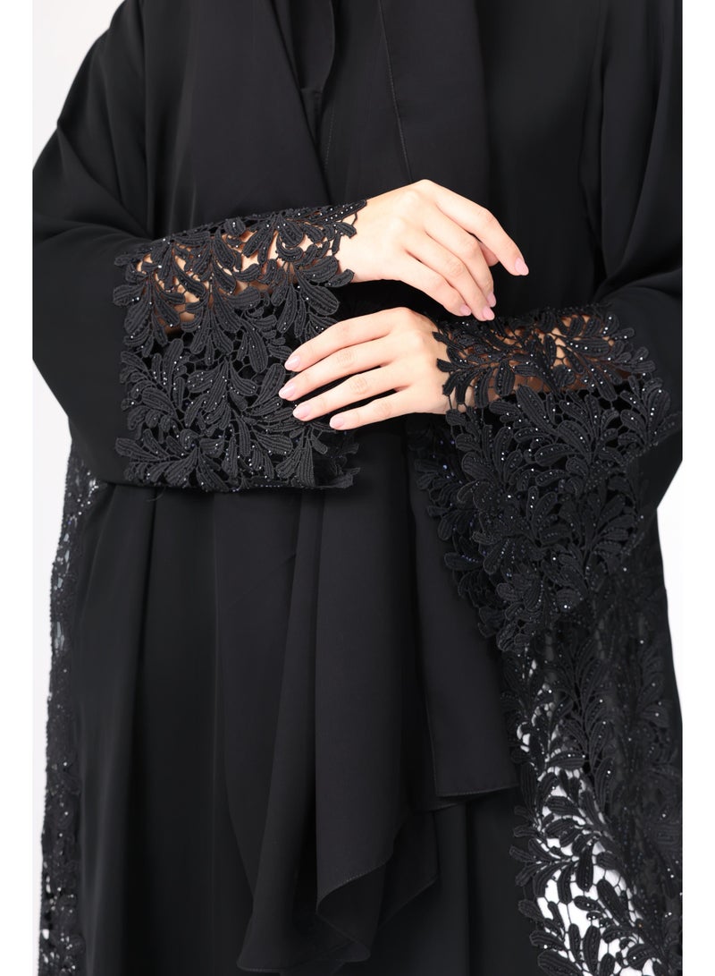IKKXA Lace Sleeves and Slides Layered Abaya ABY1113 - Image 3