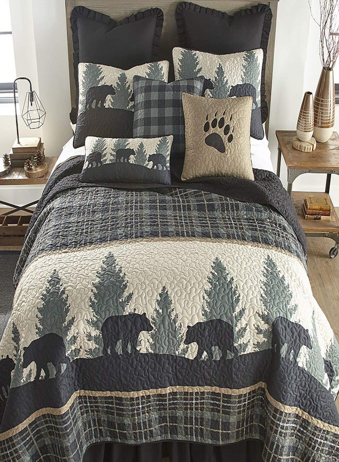 Donna Sharp Throw Pillow - Bear Walk Plaid Lodge Decorative Throw Pillow with Bear Paw Pattern - Square - Image 3