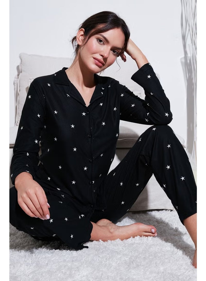 Lela Stretch Regular Fit Open Collar Elastic Waist Pajama Set Women's Pajama Set 65720501 - Image 2