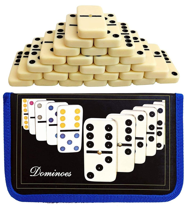 PLUSPOINT Domino Set, Double Six Dot Domino'S Blocks with Carry Pouch Bag Set of 28 for 2-4 Players for Adult - (Multicolour, Domino Tiles) - Image 1