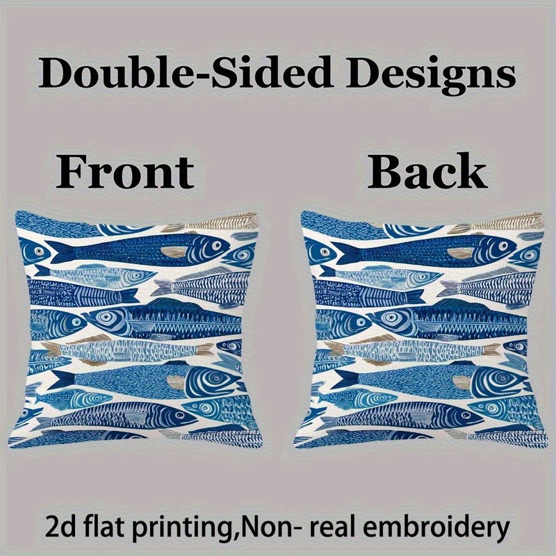 Summer Sardine Pattern Outdoor Cushion 16x16 Inch Machine Washable - Image 2
