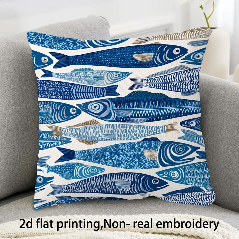 Summer Sardine Pattern Outdoor Cushion 16x16 Inch Machine Washable - Image 1