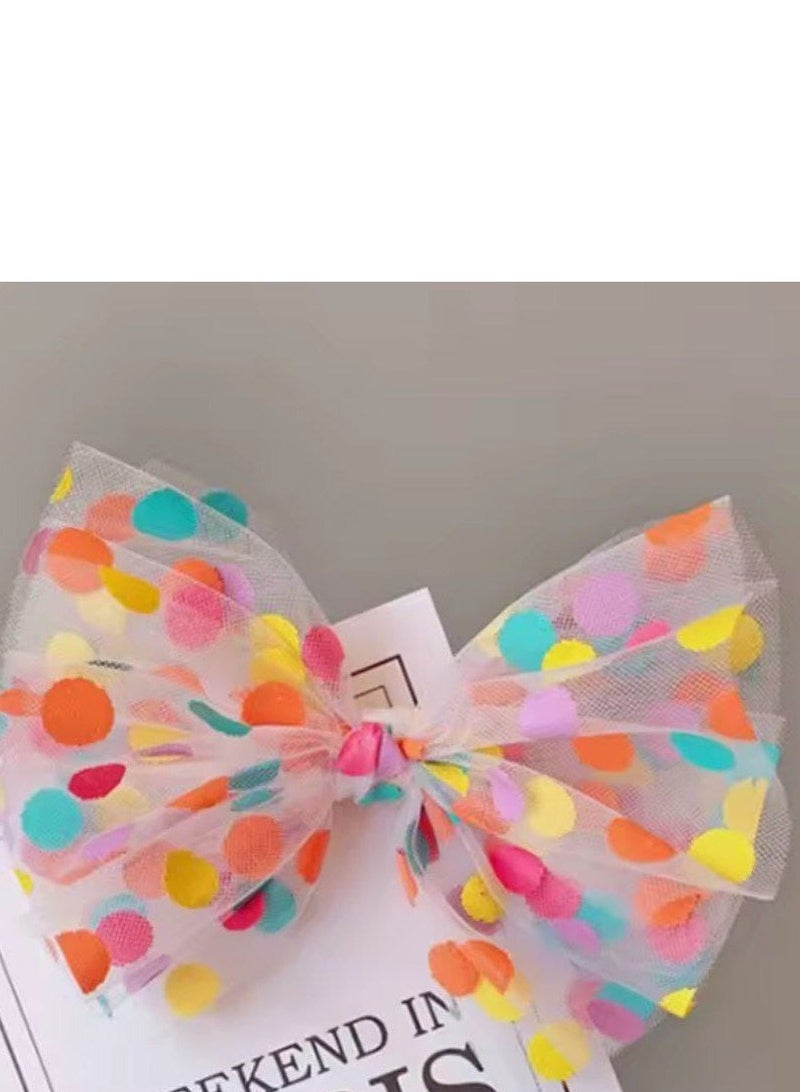 A unique beak headband designed with transparent chiffon adorned with vibrant colored dots, adding a playful and attractive touch to your look. Light, practical, and easy to attach to hair, it is suitable for girls of all ages and complements any look, whether casual or for special occasions. - Image 2