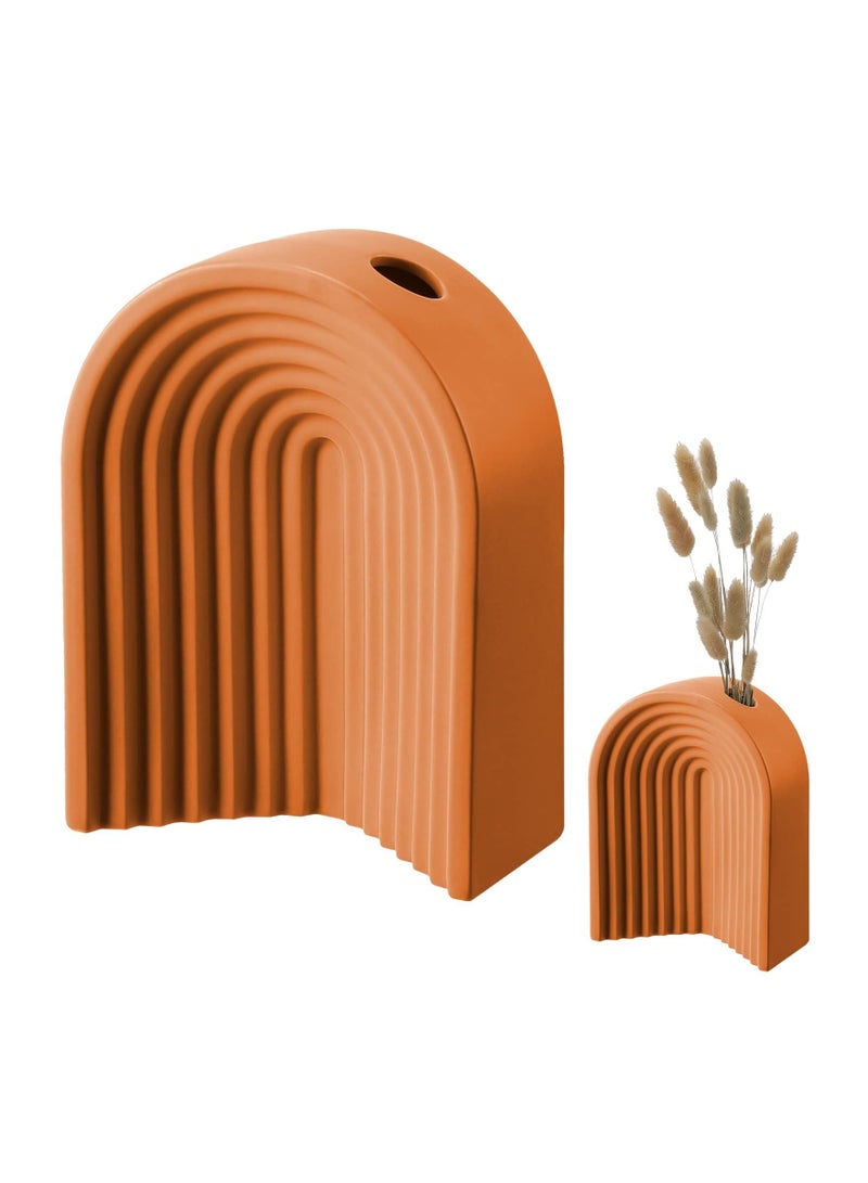 Y&D Modern Arched Ceramic Vase Home Decor Decorative Boho Artistic Vases for Aesthetic Flower Living Room Fireplace Shelf Mantel Table, Orange  - Image 1