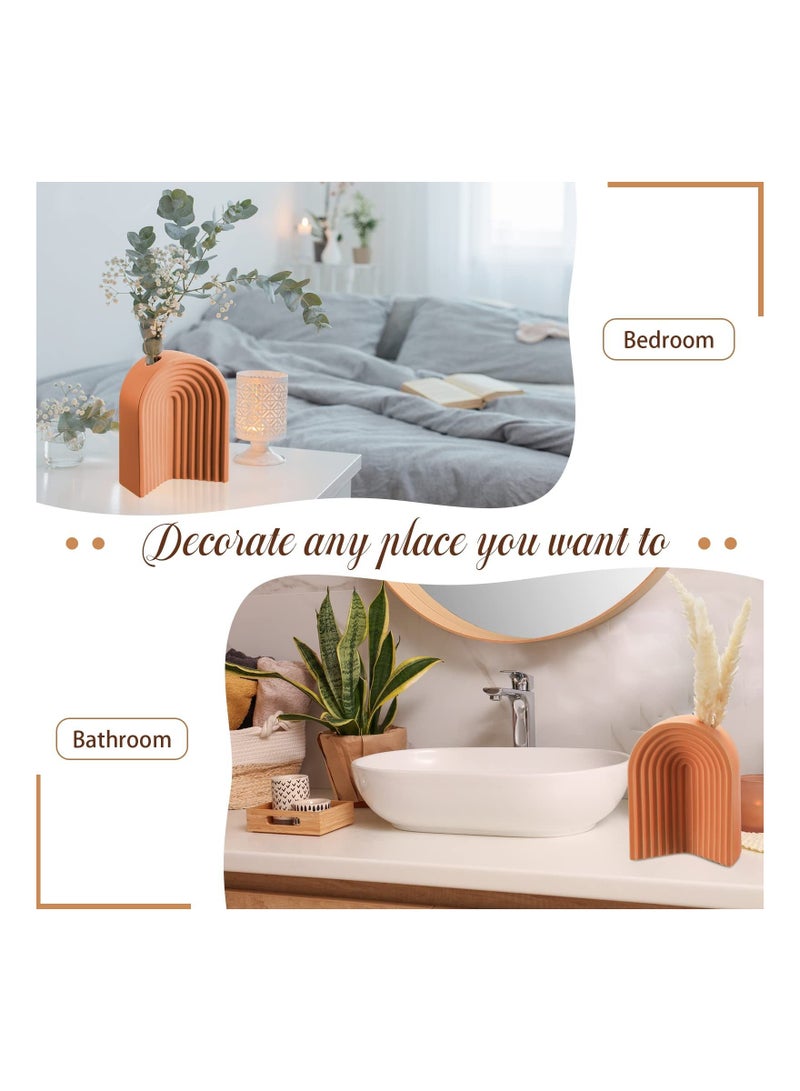 Y&D Modern Arched Ceramic Vase Home Decor Decorative Boho Artistic Vases for Aesthetic Flower Living Room Fireplace Shelf Mantel Table, Orange  - Image 5