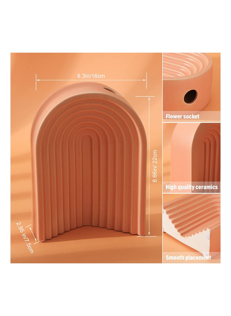 Y&D Modern Arched Ceramic Vase Home Decor Decorative Boho Artistic Vases for Aesthetic Flower Living Room Fireplace Shelf Mantel Table, Orange  - Image 3