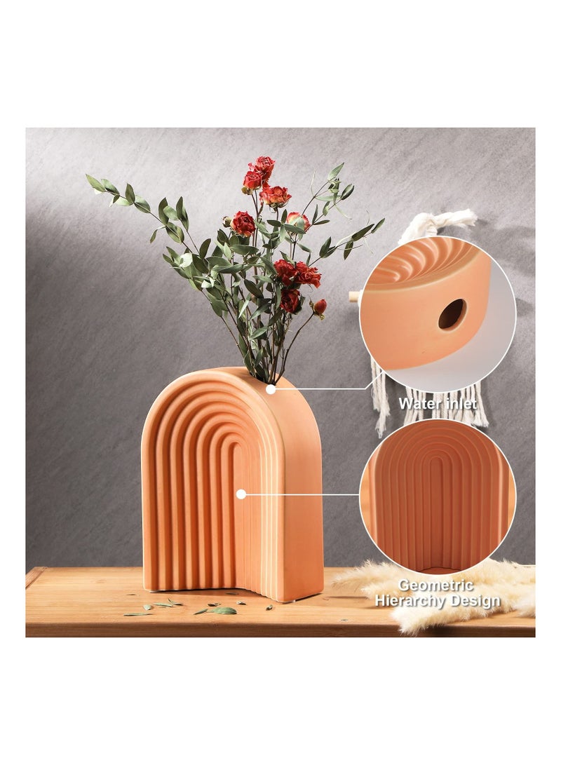 Y&D Modern Arched Ceramic Vase Home Decor Decorative Boho Artistic Vases for Aesthetic Flower Living Room Fireplace Shelf Mantel Table, Orange  - Image 4