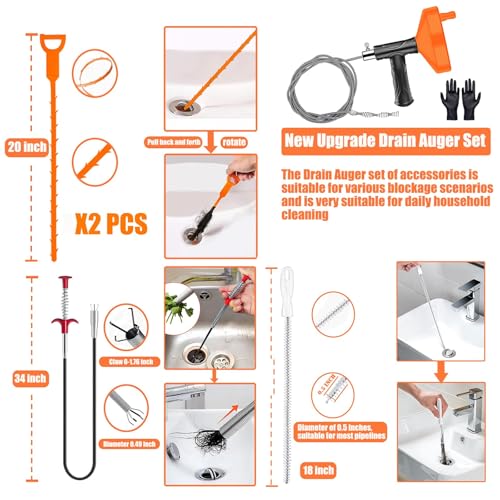 launary Drain Snake Auger（33 Feet）, Plumbing Snake Drain Hair Clog Removal Tool, Heavy Duty Snake Auger, Sink Unclogger Drain Cleaner Tool for Bathroom Kitchen Tub Shower Drain Clog Remover with Gloves - Image 5