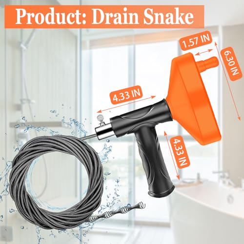 launary Drain Snake Auger（33 Feet）, Plumbing Snake Drain Hair Clog Removal Tool, Heavy Duty Snake Auger, Sink Unclogger Drain Cleaner Tool for Bathroom Kitchen Tub Shower Drain Clog Remover with Gloves - Image 4