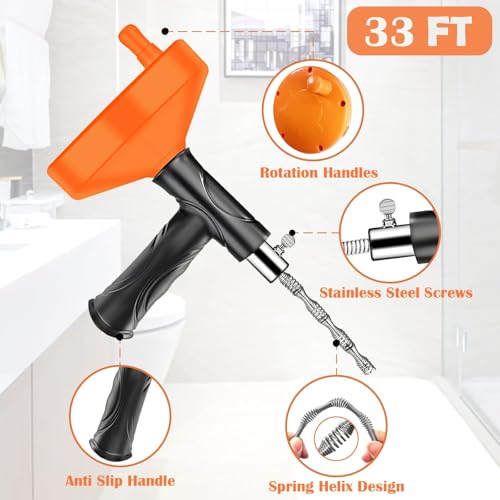 launary Drain Snake Auger（33 Feet）, Plumbing Snake Drain Hair Clog Removal Tool, Heavy Duty Snake Auger, Sink Unclogger Drain Cleaner Tool for Bathroom Kitchen Tub Shower Drain Clog Remover with Gloves - Image 3