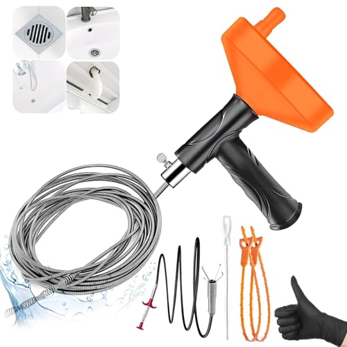 launary Drain Snake Auger（33 Feet）, Plumbing Snake Drain Hair Clog Removal Tool, Heavy Duty Snake Auger, Sink Unclogger Drain Cleaner Tool for Bathroom Kitchen Tub Shower Drain Clog Remover with Gloves - Image 1