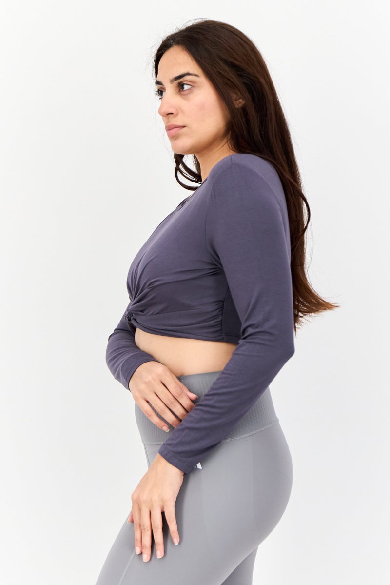 SOUTH BEACH Women Sportswear Fit Twist Front Yoga Top, Dark Grey  - Image 3
