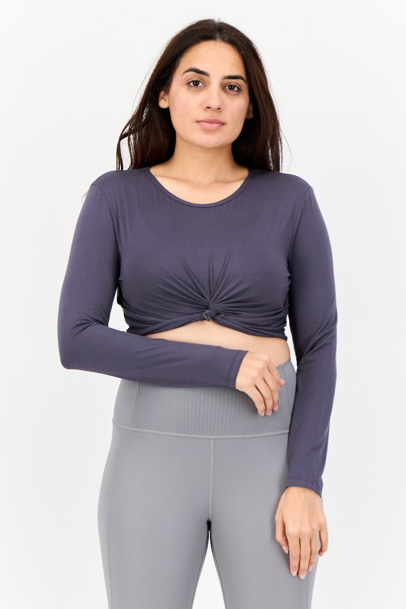 SOUTH BEACH Women Sportswear Fit Twist Front Yoga Top, Dark Grey  - Image 1