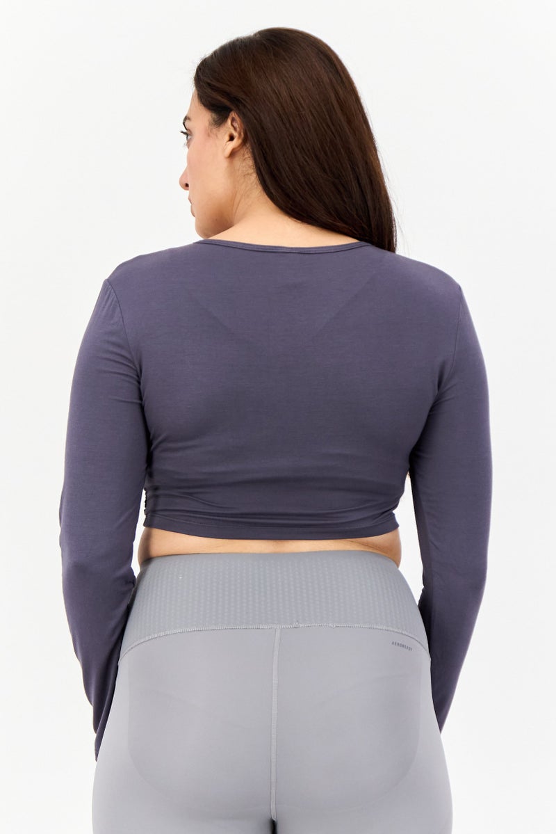 SOUTH BEACH Women Sportswear Fit Twist Front Yoga Top, Dark Grey  - Image 2