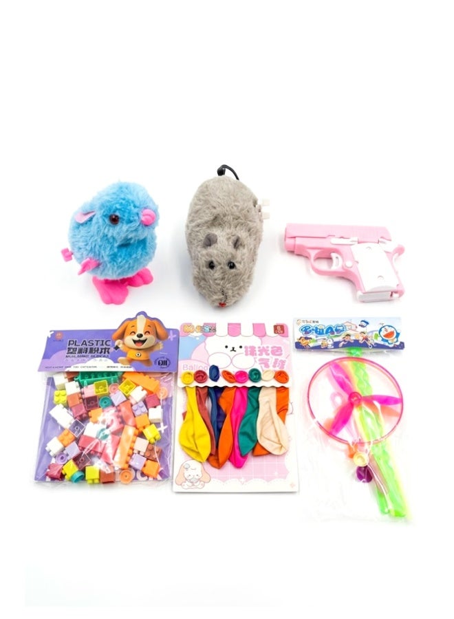 Crazy Boss Kids Toy Combo Set 6PCS – Soft Plush Toy, Friction Crab Toy, Toy Gun, Building Blocks, Balloons & Flying Spinner | Fun Gift Set for Boys & Girls - Image 1