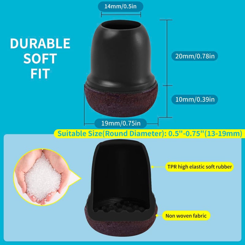 GAGUIUP Extra Small Chair Leg Floor Protectors, 16PCS Silicone Chair Leg Caps, Felt Chair Leg Pads for Hardwood Floors, Round Metal Barstool Leg Floor Protectors, Anti-Scratches & Noice(Black, Fit:0.5"-0.75") - Image 4
