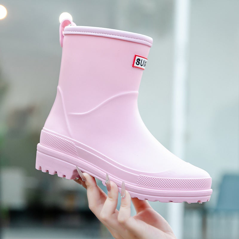 2023 Mid-Calf Ladies Rain Boots Non-Slip Pink without Velvet 
